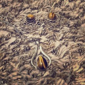 Tigers eye earring and necklace set